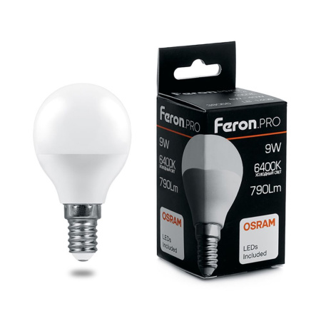 Лампа светодиодная Feron.PRO LB-1409 Шарик E14 9W 6400K Лампа светодиодная Feron.PRO LB-1409 Шарик E14 9W 6400K