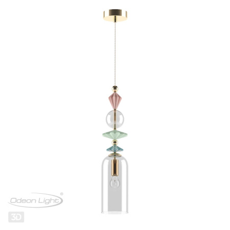 Подвес E14 1*40W 4855/1 BIZET золото/раноцветн./керамика/стекло ODEON LIGHT