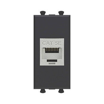 Компьютерная розетка RJ-45 без шторки модульная, кат.5е экранированная, "Avanti", "Черный матовый", 1 модуль DKC