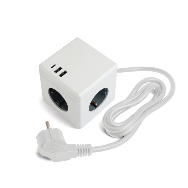 HM10-41-01 Удлинитель 3-местный с/з, 3x1мм², 1.5м, 250В, 16А, 2USB+1С, 5V 3,1А, серия Comfort, белый STEKKER