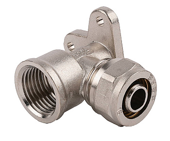 Уголок соединительный с креплением к полу, цанга-гайка, 1/2"х16х2,0 мм, никель ЗУБР