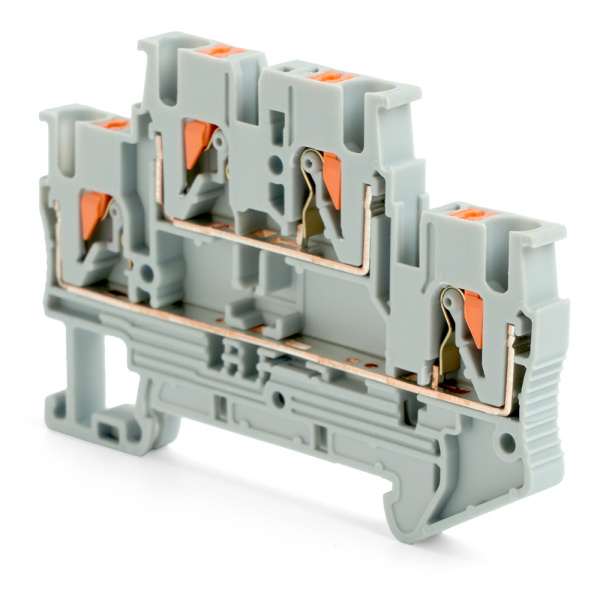 Зажим пружинный, 4-проводной проходной ЗНИ - 2,5, JXB PT 2,5, серый LD575-1-25 STEKKER