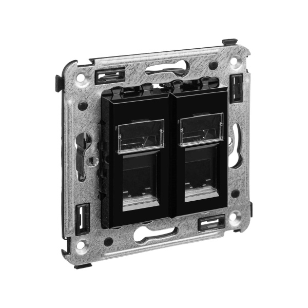 Телефонная розетка RJ-12 в стену двойная, "Avanti", "Черный квадрат" DKC