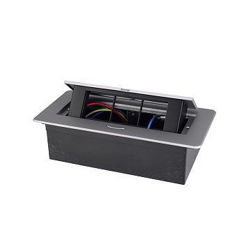 Выдвижной горизонтальный модуль RocketSocket в столешницу для розеток Livolo 3 поста, серый