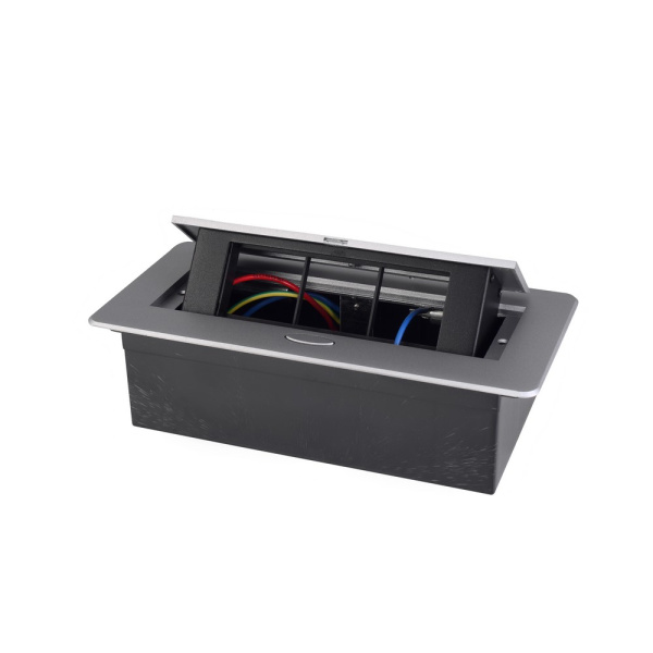 Выдвижной горизонтальный модуль RocketSocket в столешницу для розеток Livolo 3 поста, серый