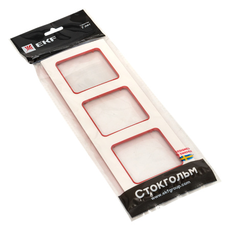 Стокгольм Рамка 3-местная белая с линией цвета красный EKF