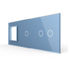 Панель для розетки и двух сенсорных выключателей, 3 клавиши (1+2), цвет синий, стекло Livolo