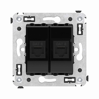 Компьютерная розетка RJ-45 без шторки в стену, кат.6 двойная, "Avanti", "Черный квадрат" DKC