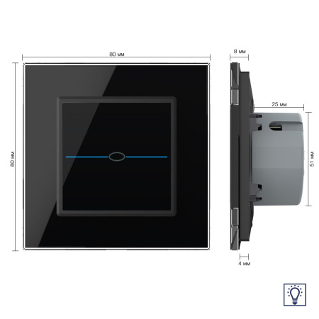 Сенсорный диммер Quadro 1 клавиша 1 пост Черный Livolo