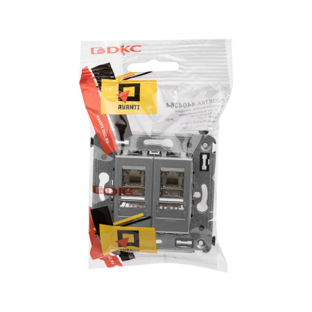 Компьютерная розетка RJ-45 в стену, кат.5e двойная экранированная,"Avanti", "Закаленная сталь" DKC