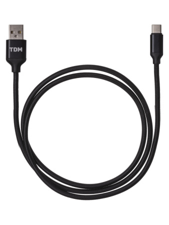 Дата-кабель, ДК 8, USB - USB Type-C, 1 м, тканевая оплетка, черный, TDM