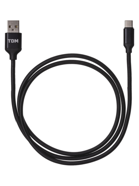 Дата-кабель, ДК 8, USB - USB Type-C, 1 м, тканевая оплетка, черный, TDM