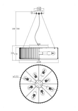 Потолочный светильник 8*E27 60Вт Хром IP20 Recinto MOD080CL-08CH Maytoni