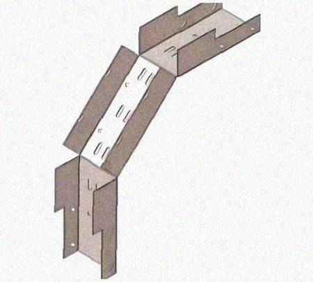 Лоток замковый перфорированный КСЗ 600х150-90 УТ1,5 для поворота трассы вниз на 90, оцинкованный лист, S1,5