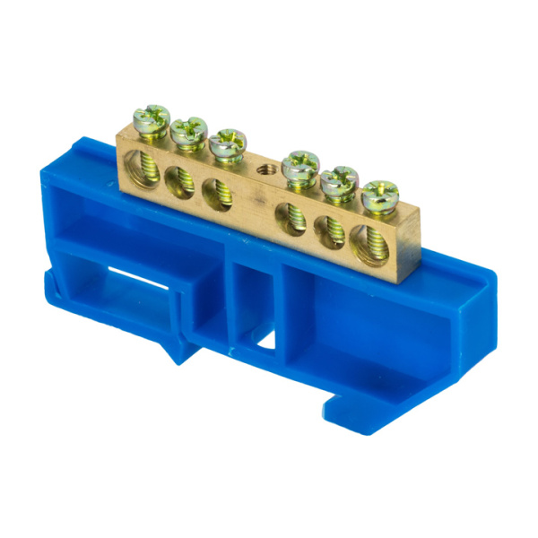 Шина "0" N (8х12мм) 6 отверстий латунь синий изолятор на DIN-рейку PROxima EKF