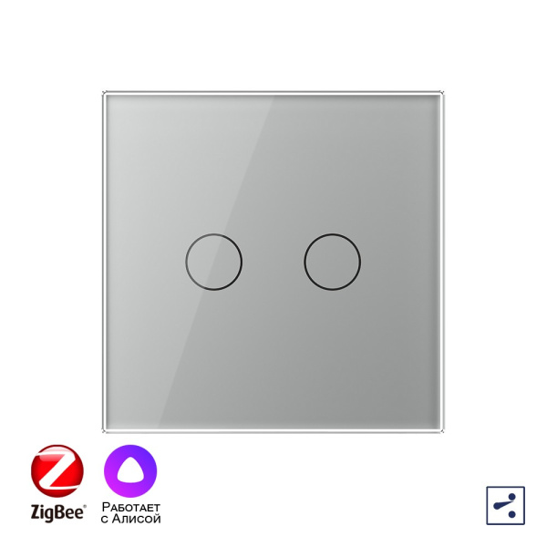 Двухклавишный проходной умный сенсорный выключатель Livolo ZigBee, 1 пост, Серый VL-C702SZ-2IG