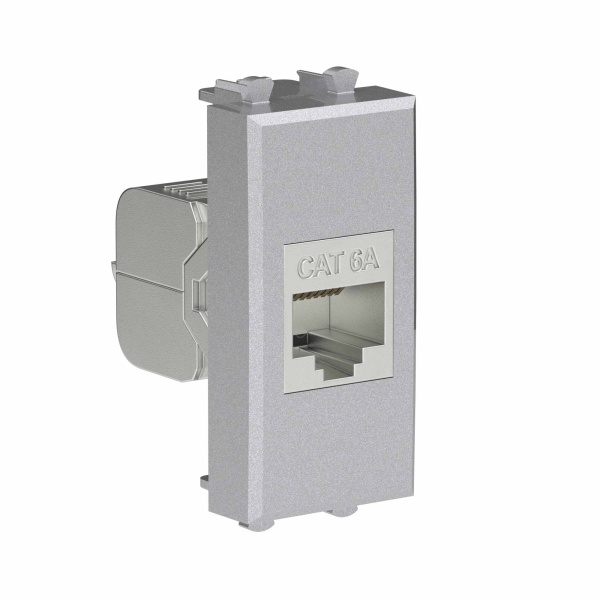 Компьютерная розетка RJ-45 без шторки модульная, кат.6А экранированная, "Avanti", "Закаленная сталь", 1 модуль DKC