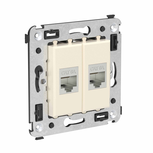 Компьютерная розетка RJ-45 без шторки в стену, кат.6А двойная экранированная, "Avanti", "Ванильная дымка" DKC