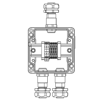 Взрывозащ. клемм. коробка из алюминия TBE-A-12-(2xCBC.2-2xCBC.2(i)-2xTEO.2)-2xKAEPM2MHK-20(A)(C)1Ex e IIC Т5 Gb / Ex tb IIIC T95°C Db IP66 DKC