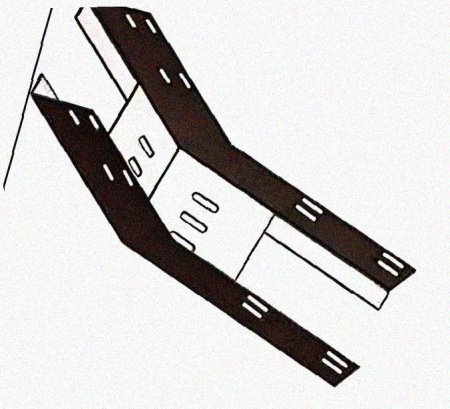 Лоток перфорированный КП 250х65-45 УТ1,5 для поворота трассы вверх на 45, оцинкованный лист S1,5