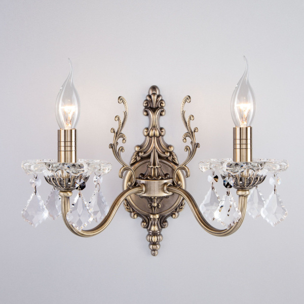 Бра с хрусталем 2*E14 60Вт античная бронза IP20 Elisha (3281/2 античная бронза) Eurosvet