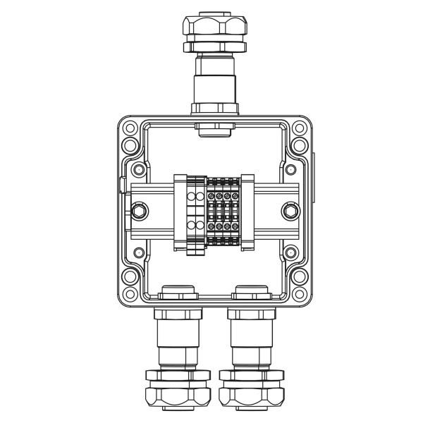 Взрывозащ. клемм. коробка из алюминия TBE-A-12-(2xCBC.2-2xCBC.2(i)-2xTEO.2)-2xKAEPM2MHK-20(A)(C)1Ex e IIC Т5 Gb / Ex tb IIIC T95°C Db IP66 DKC