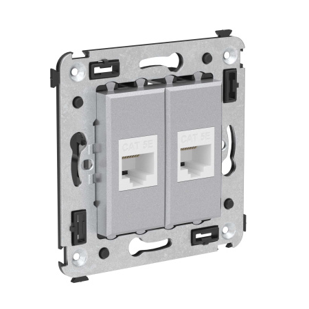 Компьютерная розетка RJ-45 без шторки в стену, кат.5е двойная, "Avanti", "Закаленная сталь" DKC