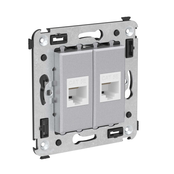 Компьютерная розетка RJ-45 без шторки в стену, кат.5е двойная, "Avanti", "Закаленная сталь" DKC
