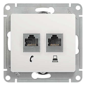 GLOSSA  Механизм розетки комп. СУ RJ11+RJ45 кат.5Е белая IP20 Schneider Electric