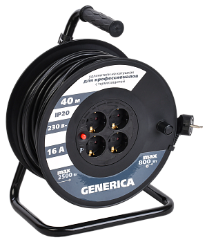 Катушка УК40 с термозащитой 4 места 2P+PE/40м 3х1,5мм2 GENERICA