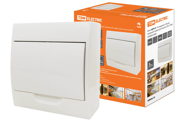 Бокс ЩРН-П-8модулей с белой крышкой навесной пластик IP40 TDM Бокс ЩРН-П-8модулей с белой крышкой навесной пластик IP40 TDM