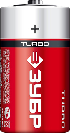 Щелочная батарейка 1.5 В, тип D, 2 шт, Turbo (B) ЗУБР
