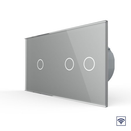Сенсорный радиоуправляемый выключатель 3 клавиши (1-2), 2 поста Серый Livolo
