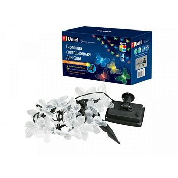 Гирлянда садовая на солн.батарее Бабочки 20LED разноцв.свет 4м/кабель 2м USL-S-129/PT4000 Uniel