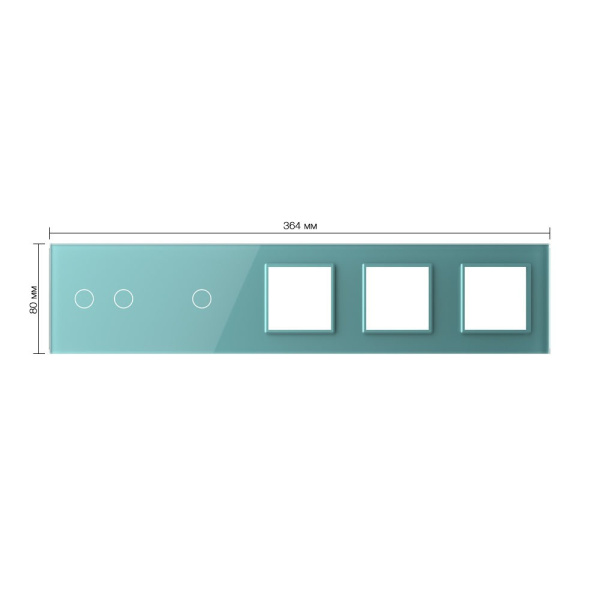 Панель для 2-х сенсорных выключателей и 3-х розеток, 3 клавиши (2+1), цвет зеленый, стекло Livolo