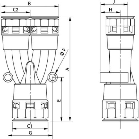 Разветвитель DN 1х23 + 2х17 мм, полиамид, цвет черный DKC