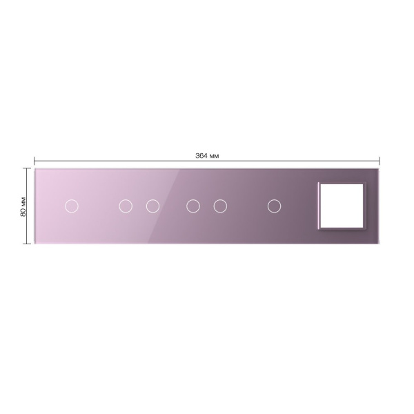 Панель для 4-х сенсорных выключателей и розетки, 6 клавиш (1+2+2+1), цвет розовый, стекло Livolo
