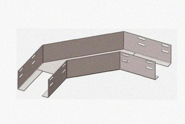 Лоток угловой замковый глухой КГЗГ 300х65-90 УТ1,5 поворот на 90, оцинкованный лист S1,5