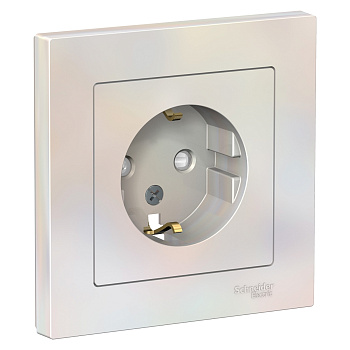 ATLASDESIGN Розетка СУ 1-м. с з/з, со шторками в сборе 16А жемчуг IP20 Schneider Electric