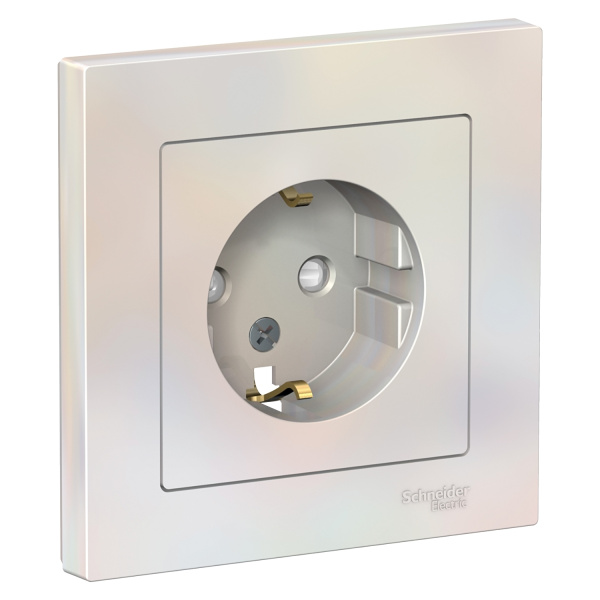 ATLASDESIGN Розетка СУ 1-м. с з/з, со шторками в сборе 16А жемчуг IP20 Schneider Electric