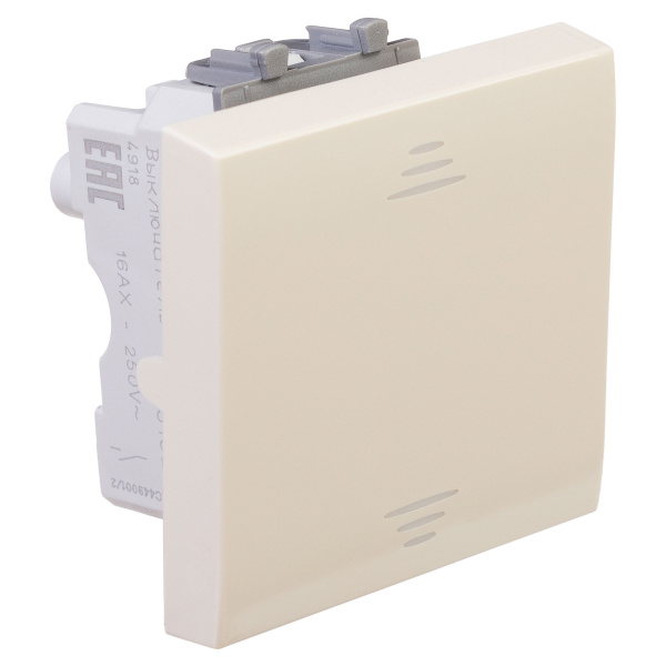 Выключатель одноклавишный модульный, "Avanti", "Ванильная дымка", 2 модуля DKC