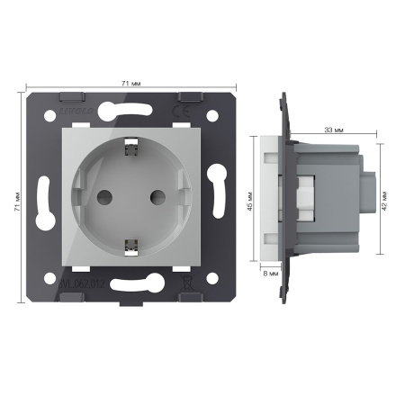 Розетка с заземлением защитными шторками серая (механизм) Livolo