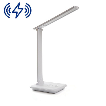 Настольный светодиодный светильник Feron DE1728 10Вт, 3000-6000К, 100-240В, белый, с наличием беспроводной зарядки для телефона