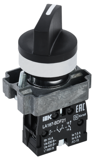 Переключатель LA167-BDF21 на 2 положения 1з черный IEK