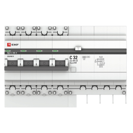 Дифференциальный автоматический выключатель АД-4 32А 300мА (х-ка С, АС, электронный) 4,5кА PROxima EKF