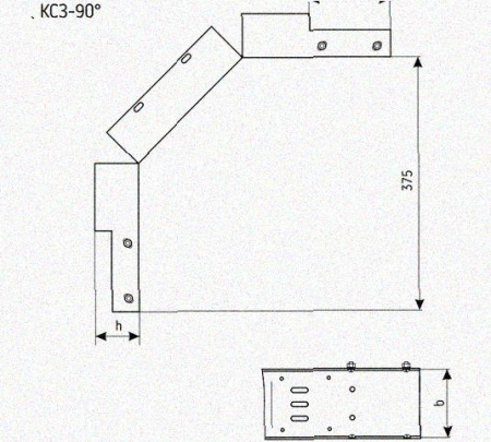 Лоток замковый перфорированный КСЗ 75х65-90 УХЛ1 для поворота трассы вниз на 90, оцинкованный лист S1,5