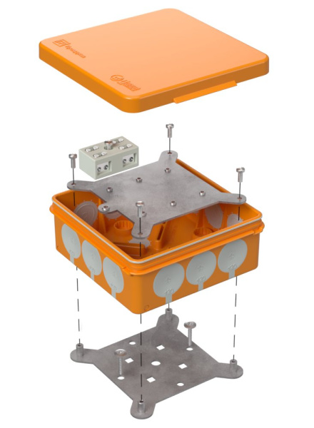 Коробка огнестойкая разветвительная для о/п двухкомпонентная 60-0303-FR6.0-4-2-Р Е15-Е60 100х100х40 RAL2004 Промрукав (17 шт/уп)