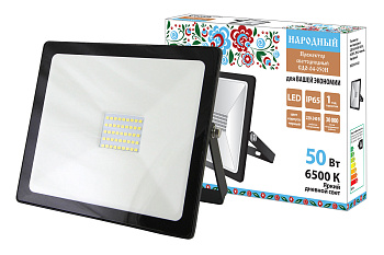 Прожектор светодиодный СДО-04-050Н 50 Вт, 6500 К, IP65, черный, Народный TDM