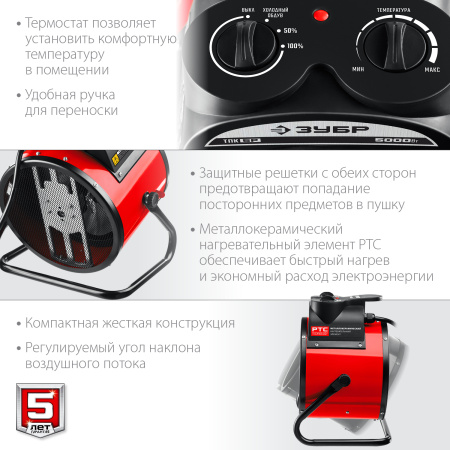 Электрическая тепловая пушка, 5 кВт, МКН ЗУБР