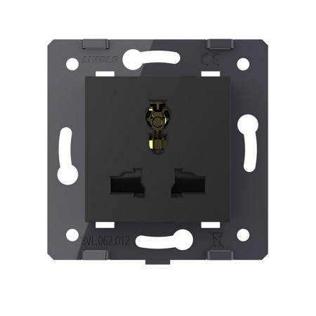 Розетка универсальная с з/з с защитными шторками 16A, цвет черный (механизм) Livolo